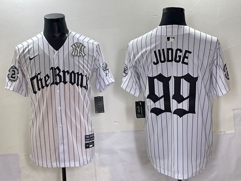 Men 2025 New York Yankees #99 Judge White Stripe Five generations Joint Name Nike MLB Jersey style 09